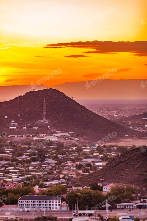 Preview: Kenya East Africa Landscape City Loima Hills Mountains Lodwar Town Turkana County Panoramic Travel