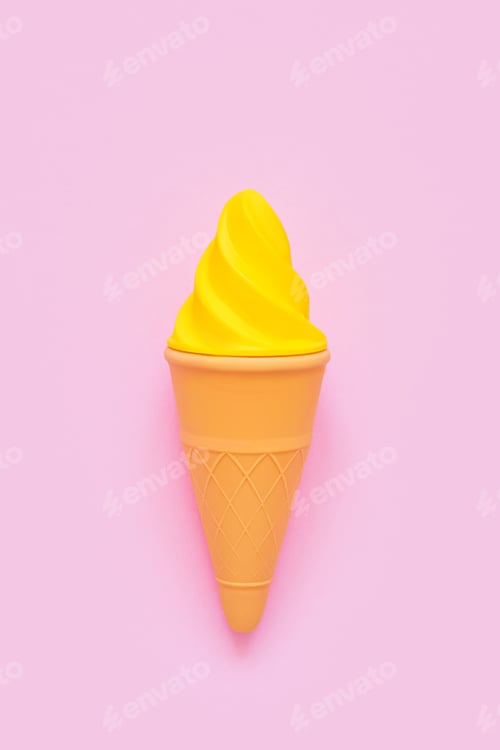 Preview: Yellow Ice Cream Cone on Pink Background