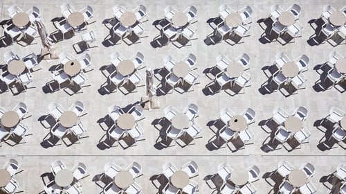 Preview: Top view of many tables with chairs