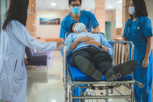Preview: Medical professionals doctor wear surgical masks to prevent the spread of the virus