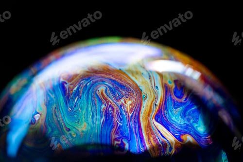Preview: Abstract pattern, multicolored texture inside of the soap bubble, macro photography