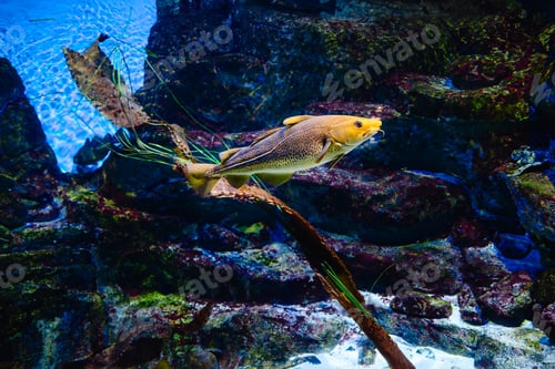 Preview: Fish swims in the oceanarium.