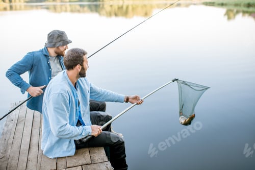 Preview: Men catching fish on the lake