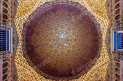 Preview: Interior low angle view of golden dome in the Hall of Ambassadors, Alcazar de Seville, Andalusia,