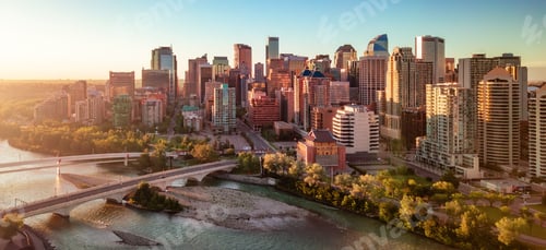 Preview: Downtown City buildings at sunrise. Calgary, Alberta, Canada