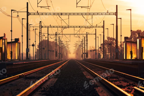 Preview: Railway at golden sunrise