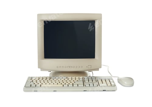 Preview: Old computer monitor, keyboard and mouse on white background