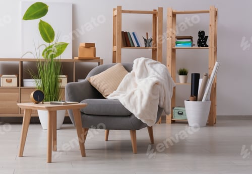 Preview: Interior Of Light Room With Cozy Armchair And Table