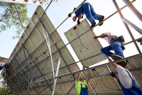 Preview: Stand-alone exterior solar panel system installation, renewable green energy generation concept.