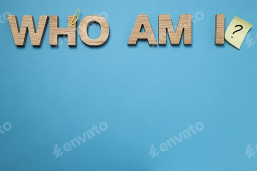Preview: Text from wooden letters on blue background, space for text