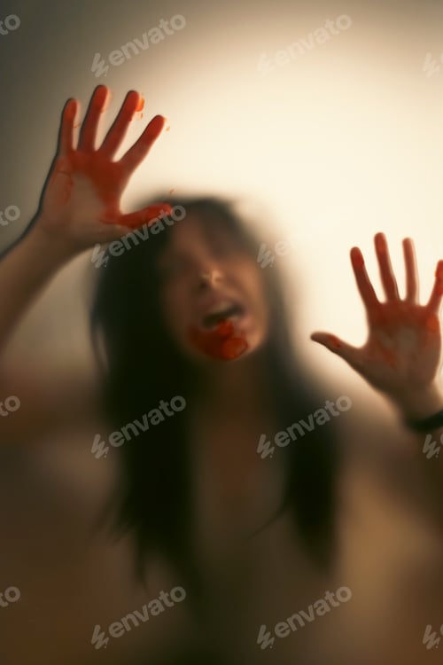 Preview: Shadowy figure behind glass - horror background