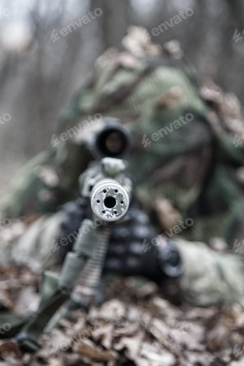 Preview: Sniper shooting from masked position on ground