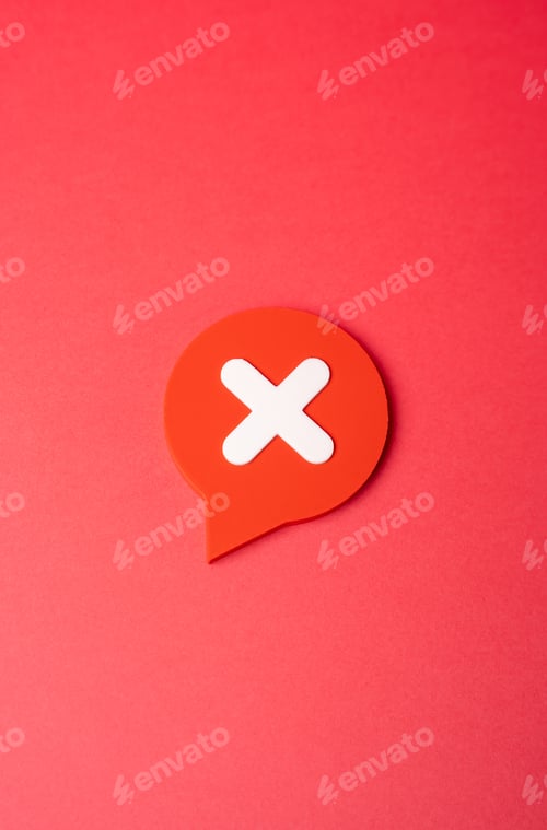 Preview: A comment with a disclaimer or prohibition symbol. Disagreement, denial and non-recognition