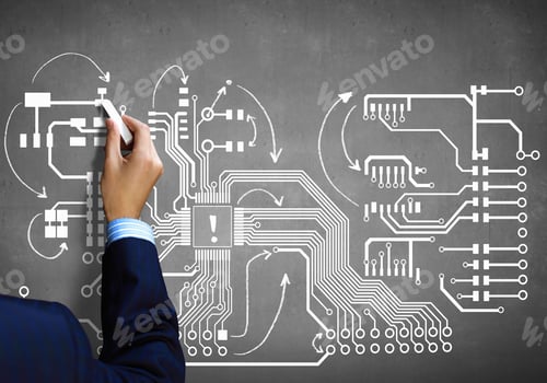 Preview: Close Up Image Human Hand Drawing Circuit Board