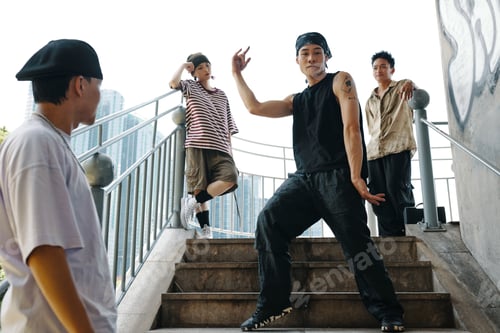 Preview: Dancing Group of Young Men on Urban Staircase