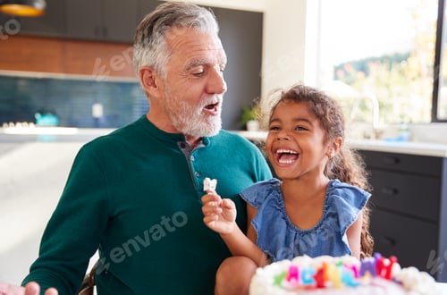 Preview: Senior Man and Child Laughing at a Birthday