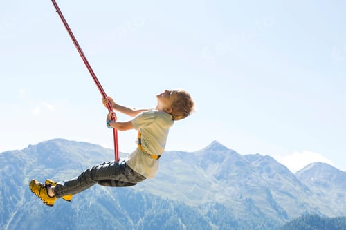 Preview: Boy having fun on swing, Tyrol, Austria
