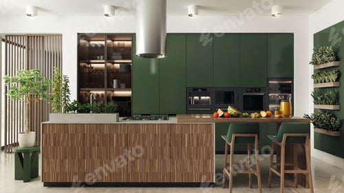 Preview: Modern spacious kitchen with a large island.
