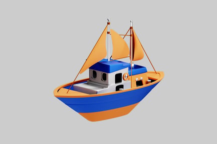 Preview: Cartoonish sailboat with detailed cabin