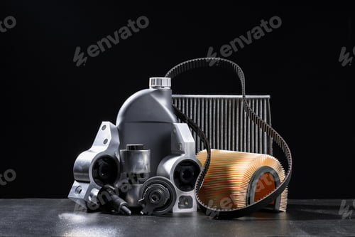 Preview: New car parts on a dark background