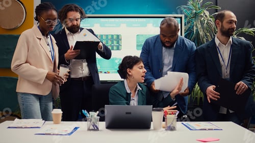 Preview: Irritated difficult boss getting angry at her employees team
