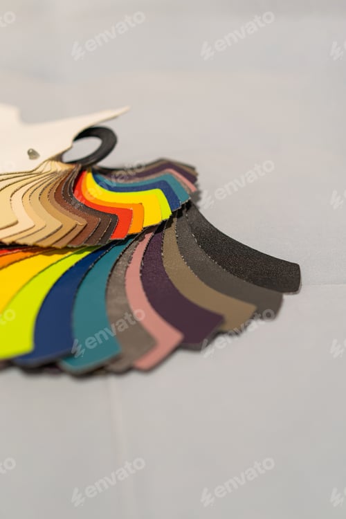 Preview: Catalog of multicolored imitation leather from matting fabric texture background
