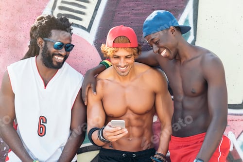 Preview: Multiethnic Friends Using Mobile.