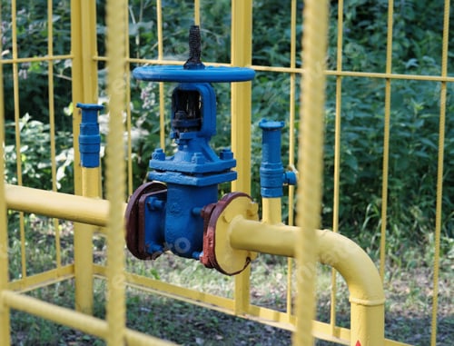 Preview: Distribution unit of a household gas supply system. blue gas unit valve. pipeline energy facility