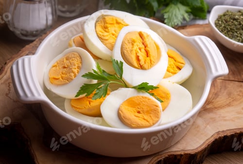 Preview: Boiled sliced egg, food photo