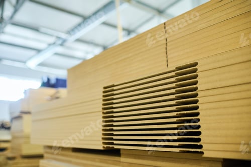 Preview: Stack of wooden boards at factory