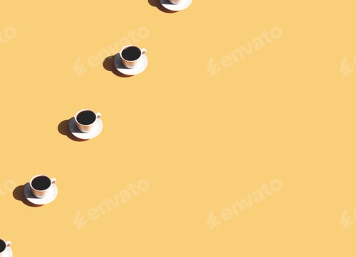 Preview: Pattern of coffee cup and plate, shadow of sun on beige terracotta background
