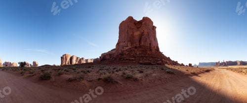 Preview: Desert Rocky Mountain American Landscape. Sunny Morning Sunrise.