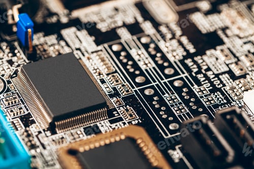 Preview: Computer electronic circuit board with processor close up