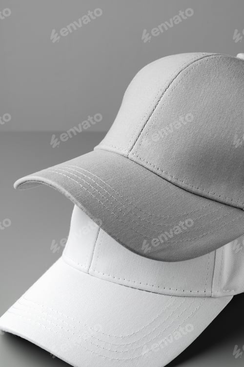 Preview: Two White Baseball Caps on a White Background