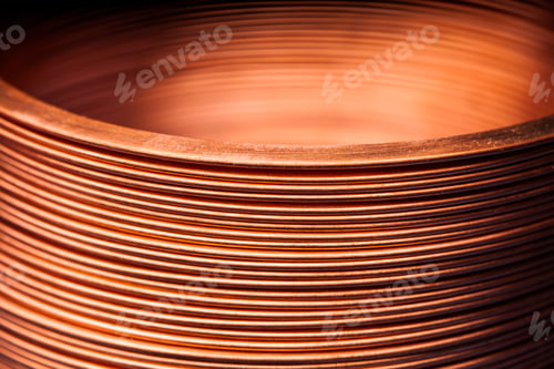 Preview: Close-up flat twisted copper wire at a factory