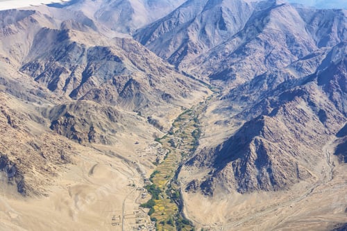 Preview: Aerial view of Ladakh region from the airplane window, India.