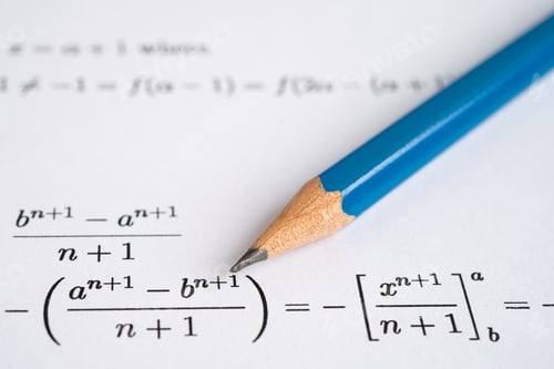 Preview: Pencil on mathematic formula exercise test paper in education school.
