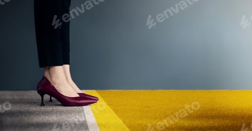 Preview: Start Concept. Woman Power. Low Section of Business Female Standing on Start Line