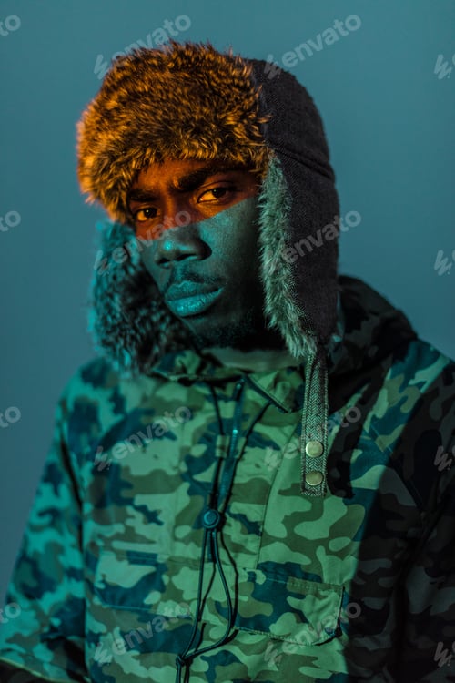 Preview: Black Ethnic man in warm clothes