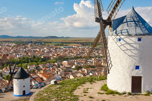 Preview: Traditional antique windmills in Spain. Consuegra, Toledo