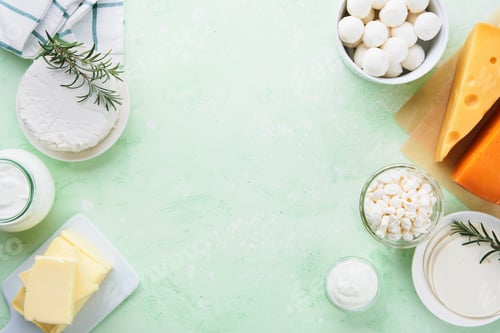 Preview: Dairy products or farm products. Fresh organic dairy products milk, cottage cheese, butter, cream, y