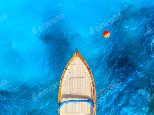 Preview: Drone view of a motor boat. Luxury transportation. Vacation and holidays.