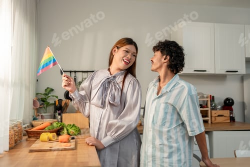 Preview: Asian transgender woman and her male partner enjoy daily life in house.