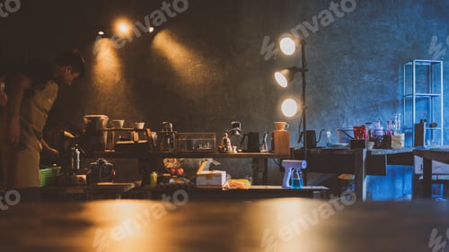 Preview: slow bar coffee cafe concept, barista maker are making a hot drink into a cup, vintage filter mage