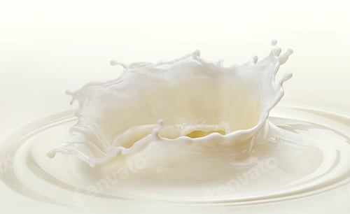 Preview: Milk drop with splashes on white background