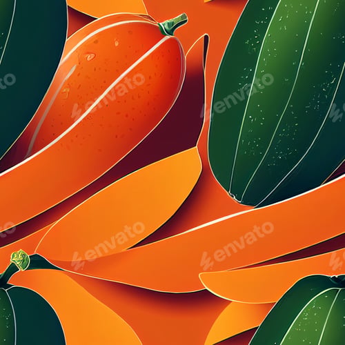 Preview: Contemporary abstract papaya seamless pattern. Modern exotic tropical fruits. Colored design.