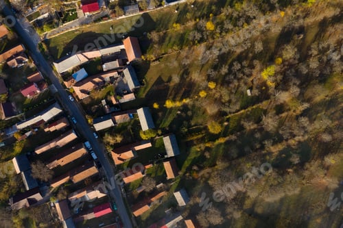 Preview: Aerial drone above view of village houses