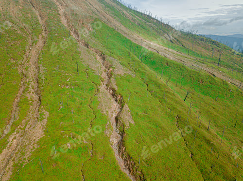 Preview: Aerial drone view of Mount Sinabung at Berastagi in North Sumatra, Indonesia.