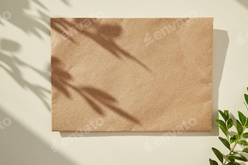 Preview: Mock up of craft envelope under shadow. Copy space