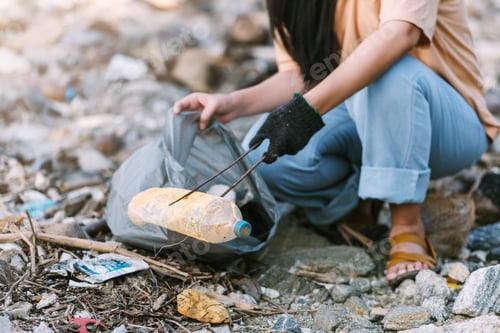 Preview: Close up volunteer environment conservation help to keep and clean up plastic garbage